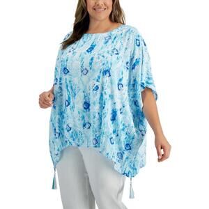 106. JM Collection Plus Size Printed Gauze Poncho Top